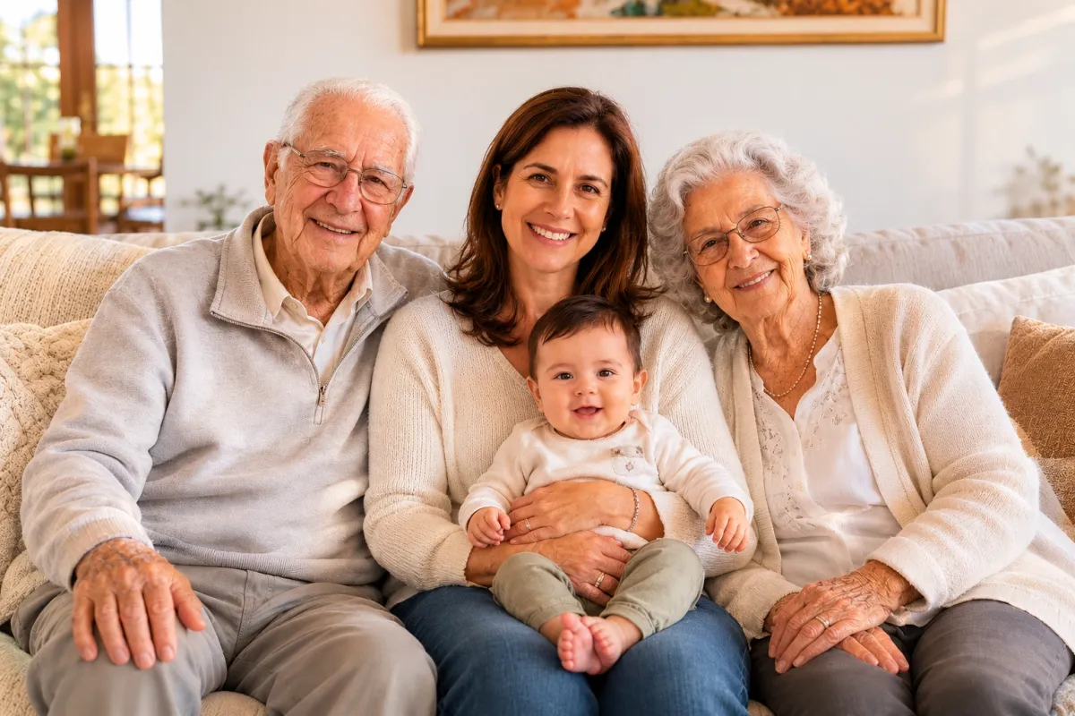 Tres generaciones de una familia chilena reunidas para preservar su historia familiar